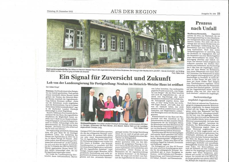 BNN Artikel Eröffnung Neubau Heinrich-Wetzlar-Haus